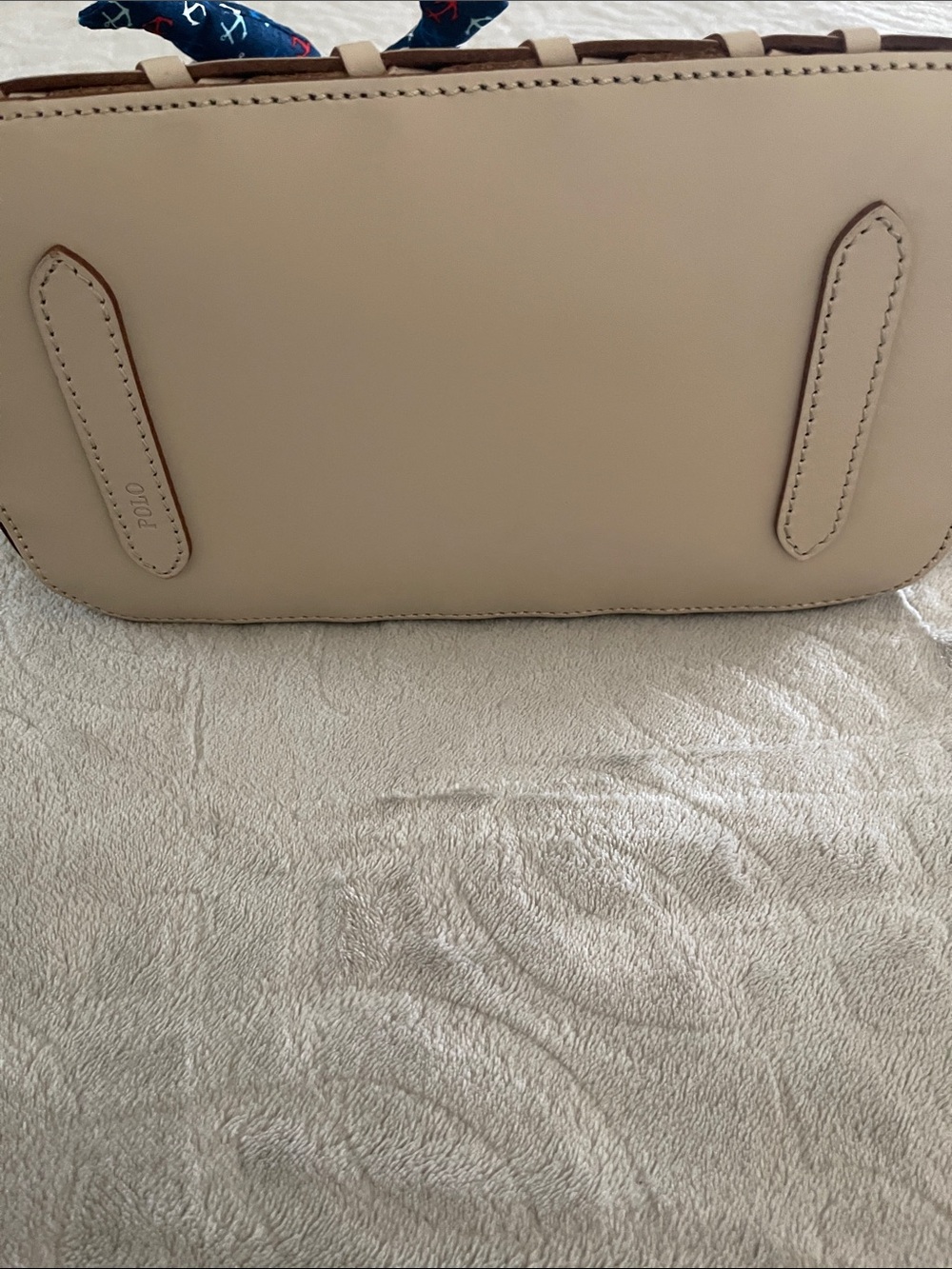 NEW Polo by Ralph Lauren Cream Woven Leather Satchel with pouch - Picture 9 of 12